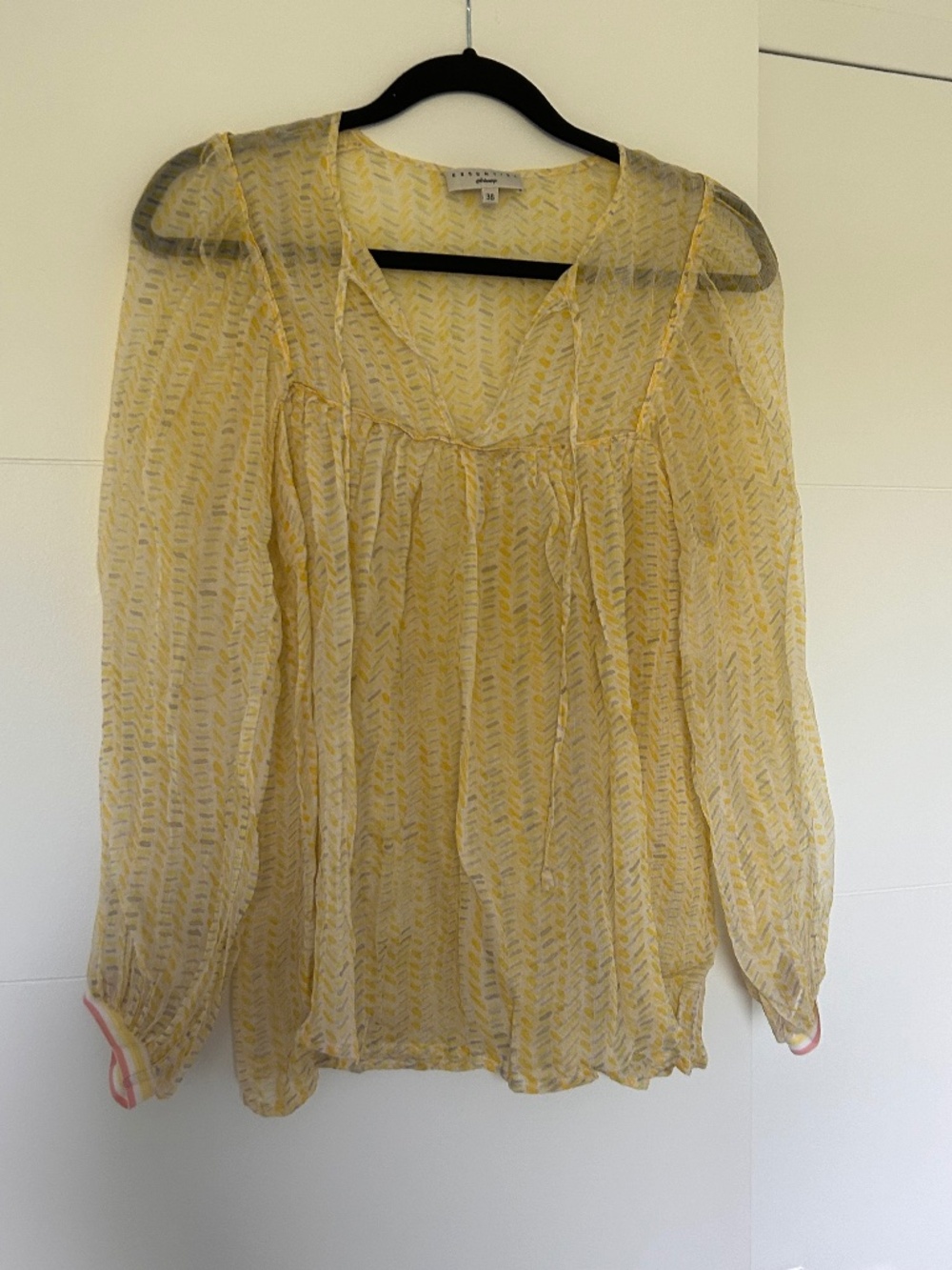 Essentiel Antwerp Yellow Print Sheer Boho Blouse Size 38